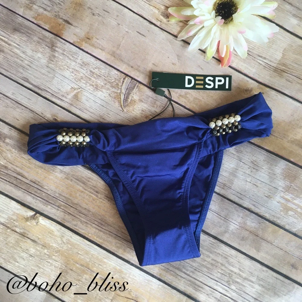 DESPI Nordstrom Royal Blue Pearl Beaded Bikini Bottom NWT